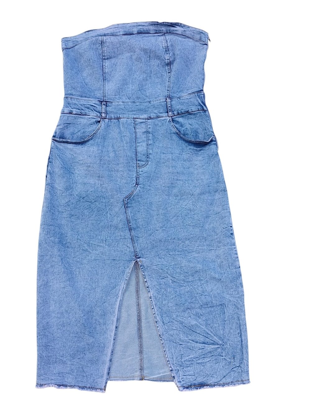 Spoon Jeans Strapless Denim Tube Dress 1X Light Wash Corset Waist Y2K Midi